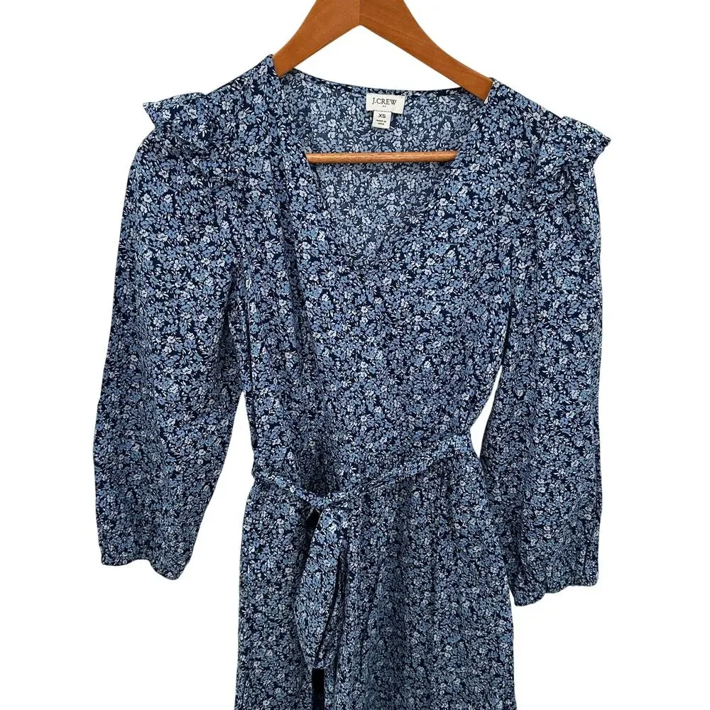 J.CREW Blue Floral Lightweight Cotton Puff Sleeve Mini Dress BK511 // XS